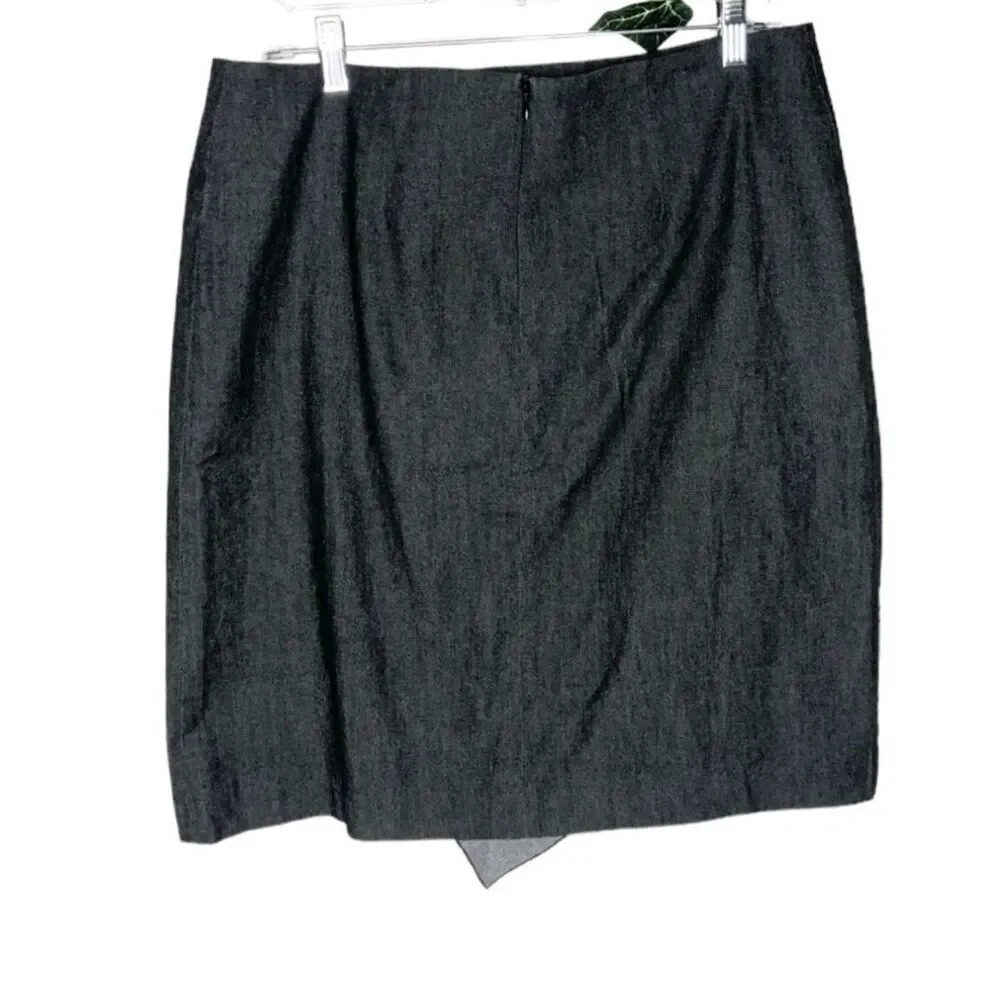 Sandro Sportswear Black Chambray Ruffle Straight Skirt Size 12 Zipper Back